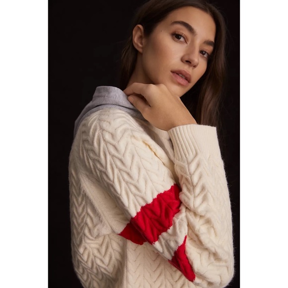 Anthropologie Central Park West Striped Cable-Knit Sweater Hoodie NWT Size Large - Picture 5 of 8